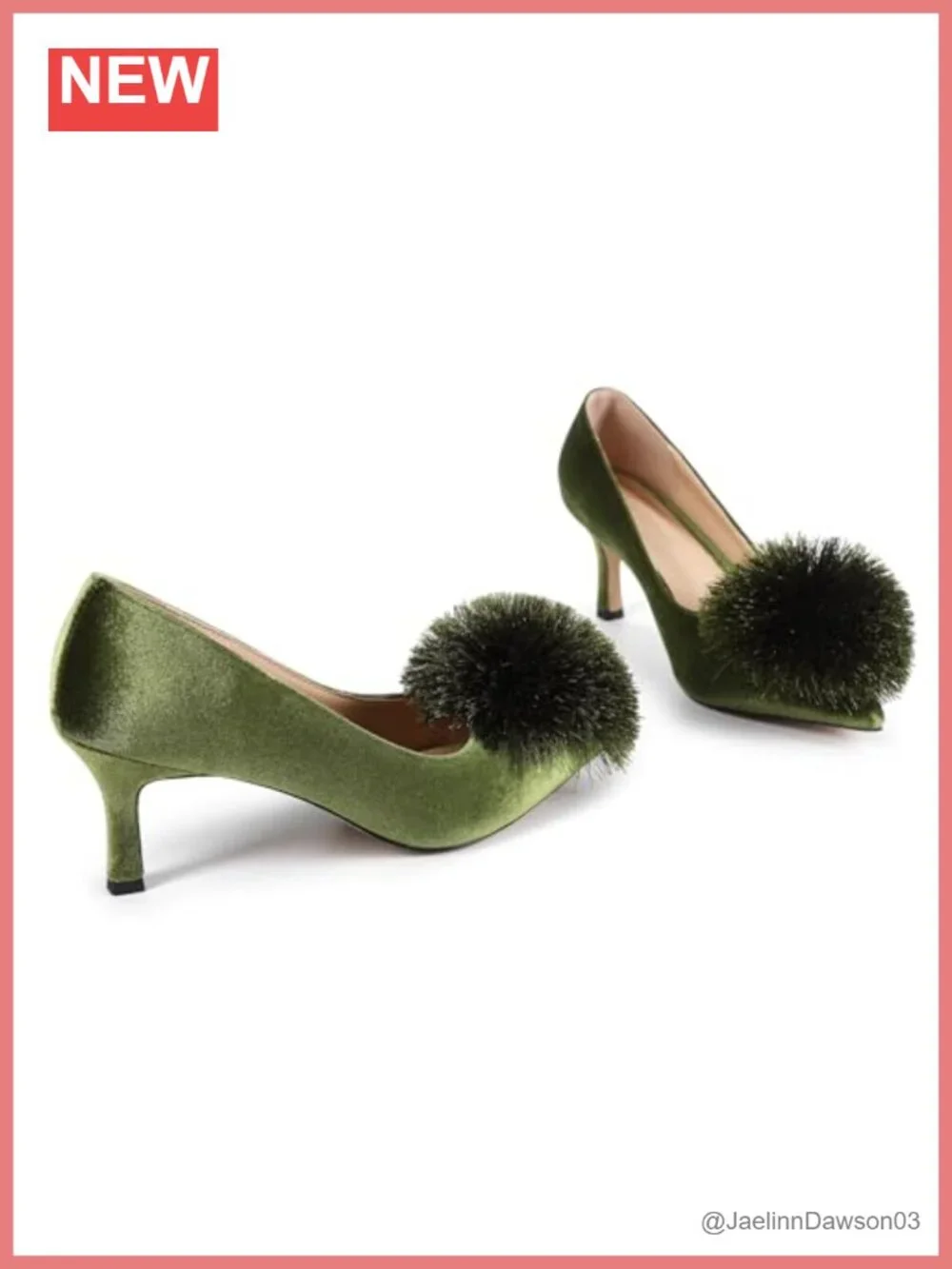 Women's Suede Pointed Toe Stiletto Pumps with Fluffy Pom Poms Heels 2.76in